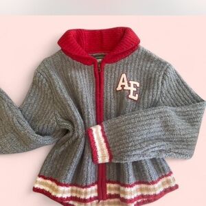 American Eagle Outfitters Red and Gray Sweater